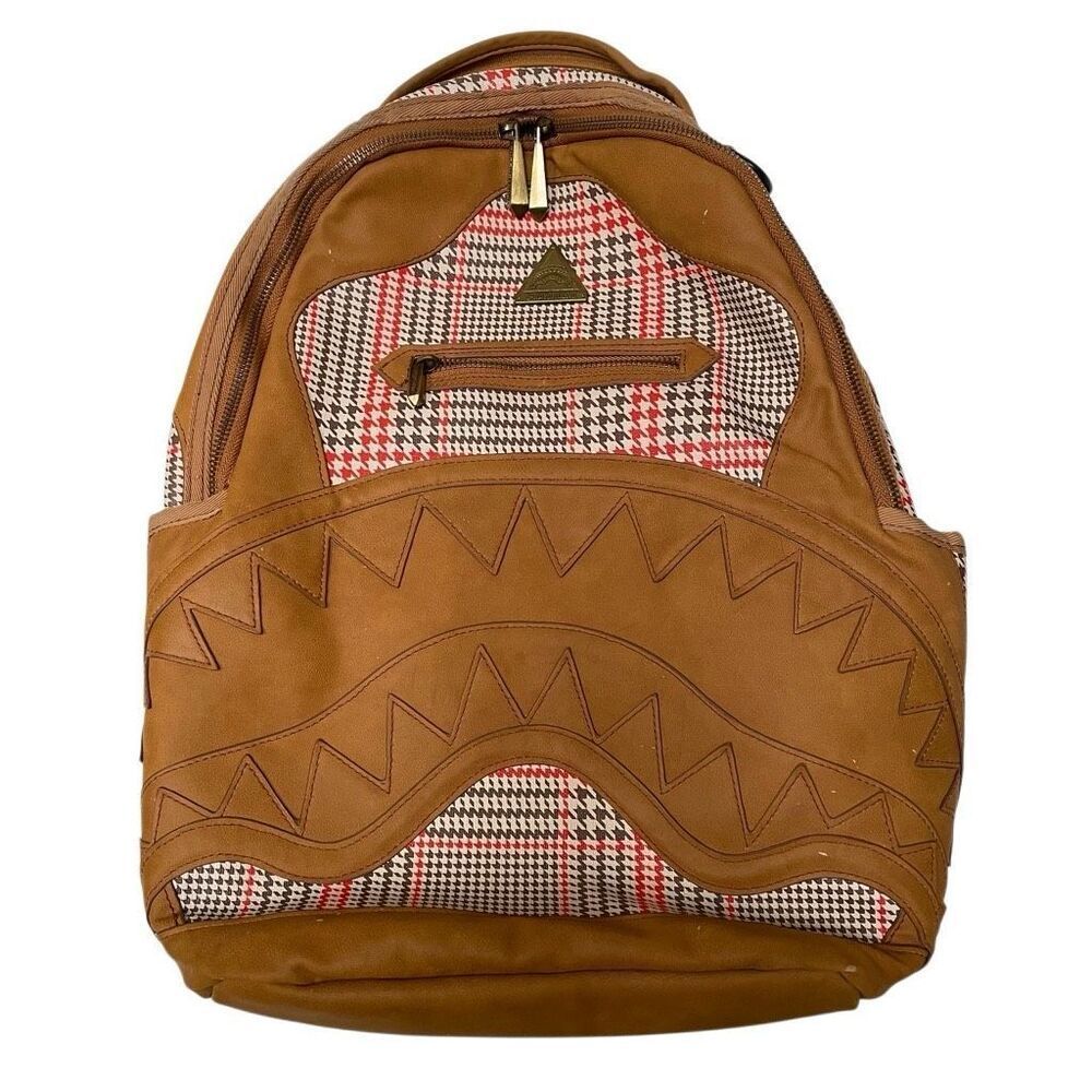 Sprayground Turbo 500 DLXV plaid limited edition backpack tan vegan leather